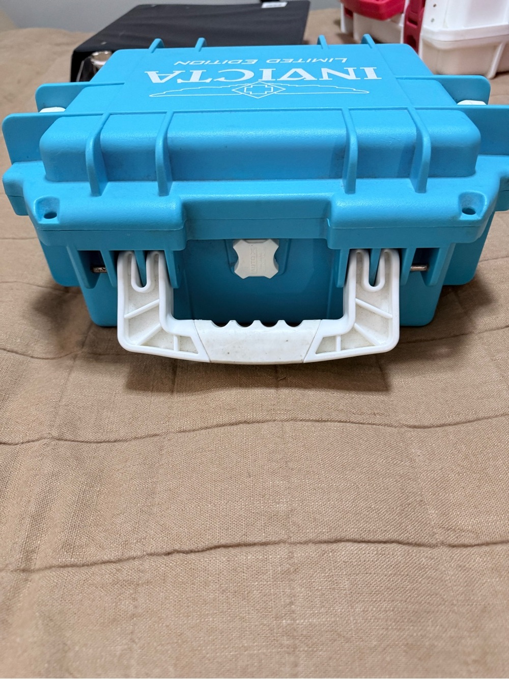 Invicta Turquoise Hard Case Storage Box with White Handle